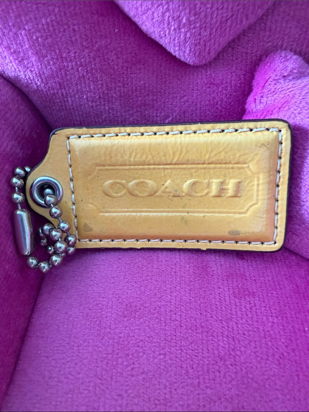 Coach Yellow Leather Hang Tag with Metal Ball Chain